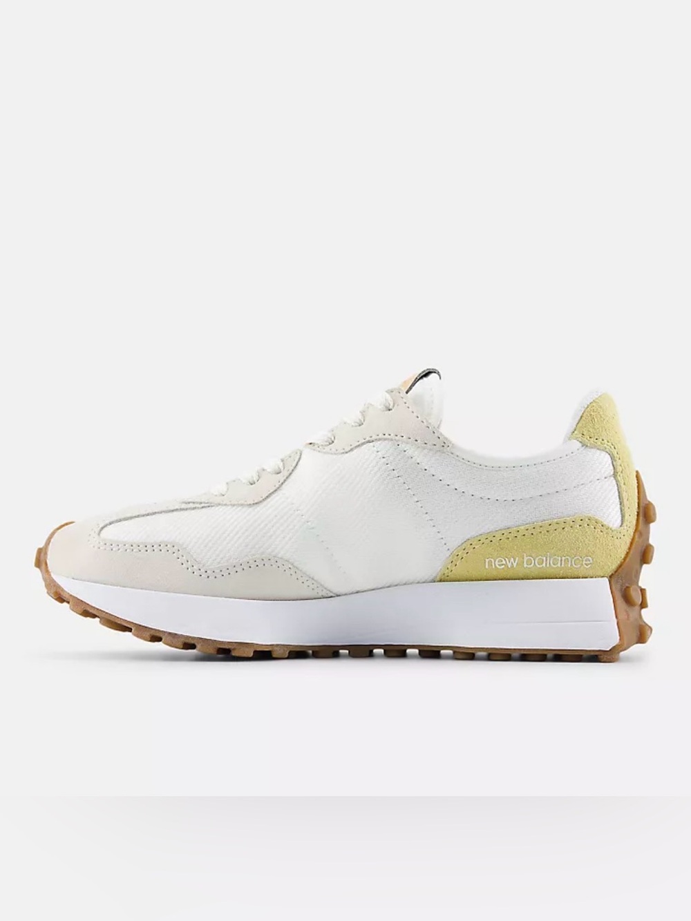 NWT New Balance 327 White, Linen, & Pale Yellow Running Shoe Sneakers - Picture 2 of 8